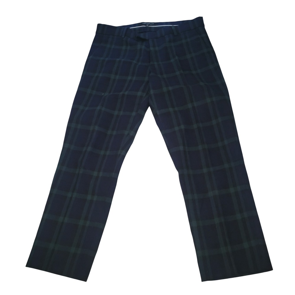 Timo Weiland Plaid Trouser Navy Green 32 Cotton Straight Leg Pants anthropologie